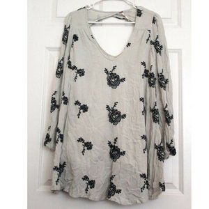 Free People Boho Embroidered Tunic Dress Beach Coverall Oversize Size XS